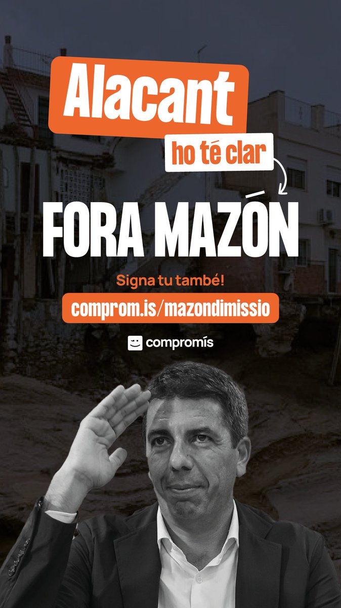 CompromisALC's tweet image. #ForaMazón

👉🏼Perquè no estava on havia d’estar durant la tràgica jornada del 29 d’octubre

👉🏼Perquè no va enviar l’alerta quan encara es podien salvar moltes vides

👉🏼Perquè no va demanar l’ajuda que necessitàvem durant els primers dies

✍🏼 Signa ací 👇🏼 actionnetwork.org/forms/mazon-di…
