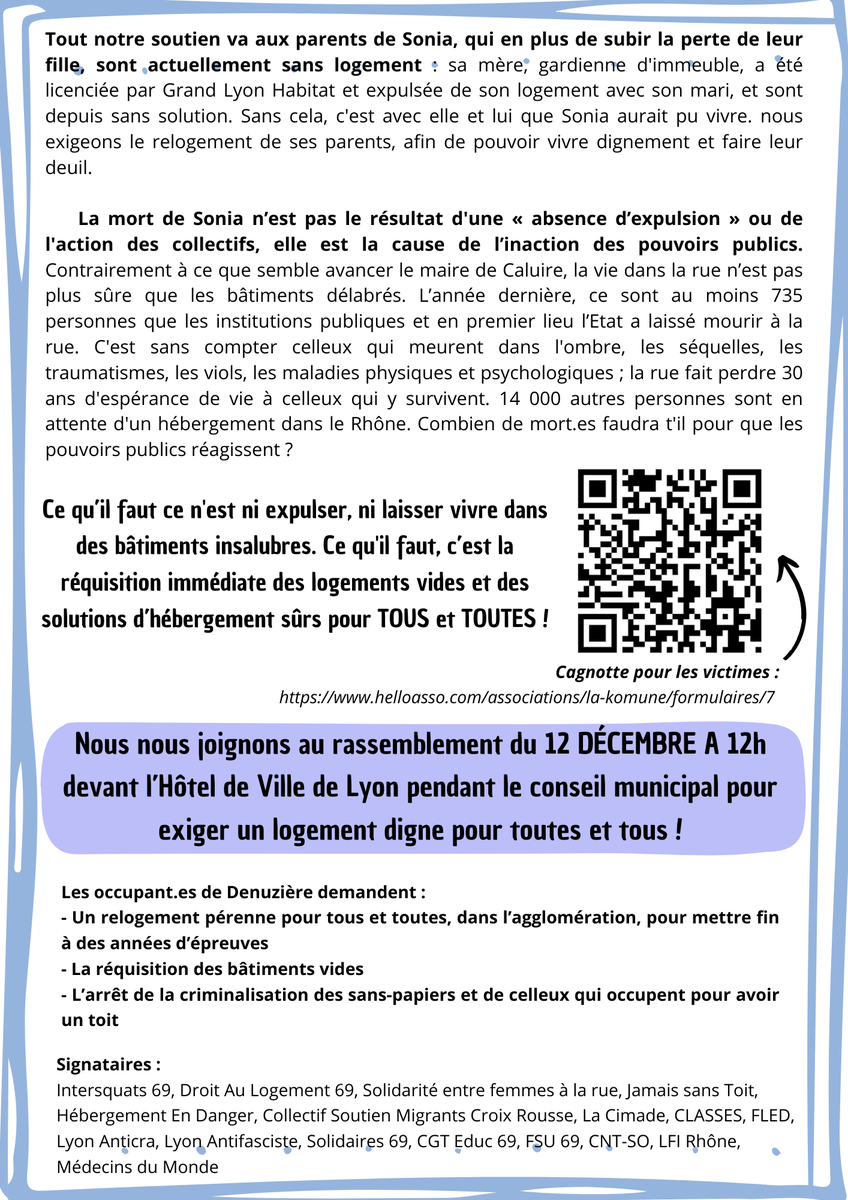 Justice pour les rescapé.e.s de l'incendie de Denuzière !