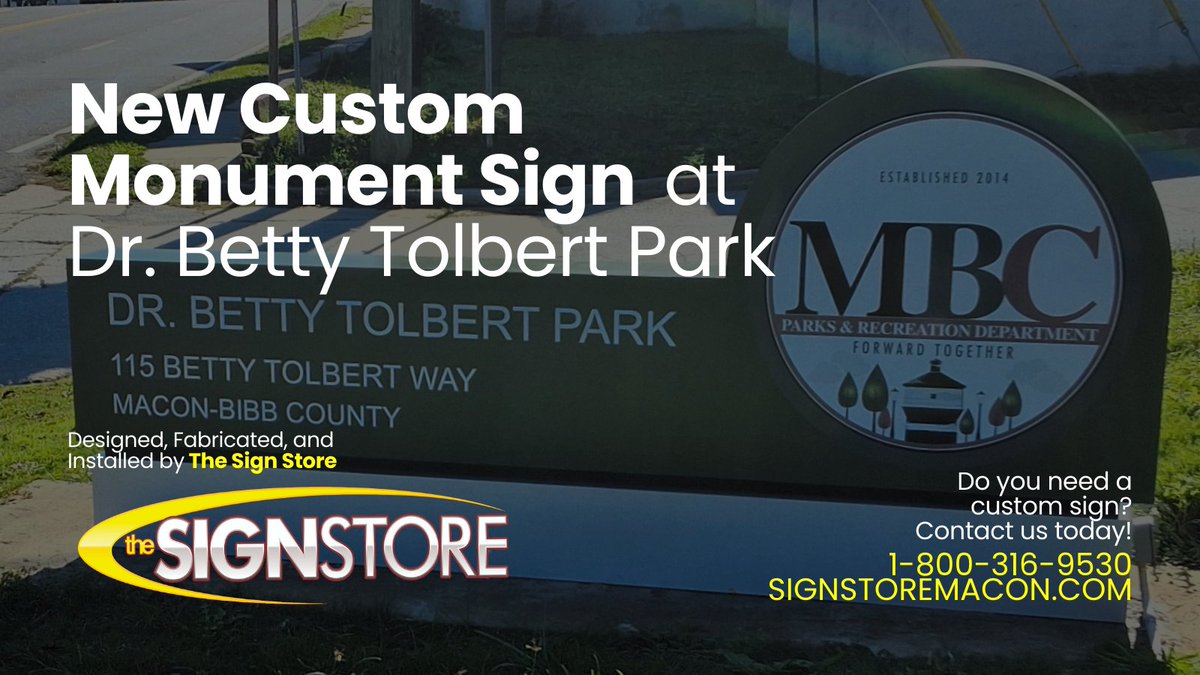 signstoremacon's tweet image. A stunning new addition to Dr. Betty Tolbert Park! We designed, fabricated, and installed this custom monument sign for the Macon-Bibb Recreation Department. LED-lit &amp;amp; built to last! Call us today! 1-800-316-9530 signstoremacon.com

#MonumentSigns #MaconBibb #SignStoreMacon