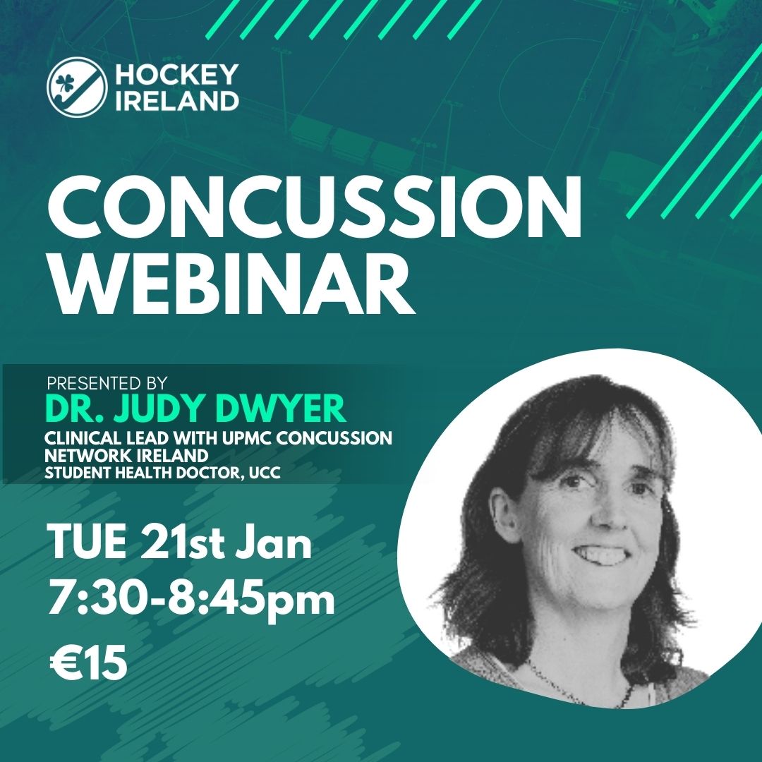 Please RT:
Hockey Ireland are delivering a concussion webinar on Tues 21st Jan at 7:30pm. Delivered by Dr Judy Dwyer - Clinical lead with UPMC Concussion Network Ireland. 
More info and booking details on leinsterhockey.ie 
Open to clubs &amp; schools
#BeSmart #Knowthesigns