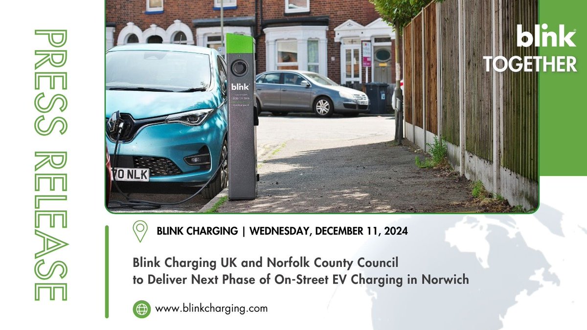 Blink Charging Ireland (@blinkchargingie) on Twitter photo Blink Charging has entered the next phase of its collaboration with Norfolk County Council by adding 22 new EV charging stations across 12 locations by February 2025. This will bring the total to 46 charging stations in the Norwich area. ๐ow.ly/6yGT50Up39V
<a href="/NorfolkCC/">Norfolk County Council</a> Blink Charging has entered the next phase of its collaboration with Norfolk County Council by adding 22 new EV charging stations across 12 locations by February 2025. This will bring the total to 46 charging stations in the Norwich area. ๐ow.ly/6yGT50Up39V
<a href="/NorfolkCC/">Norfolk County Council</a>