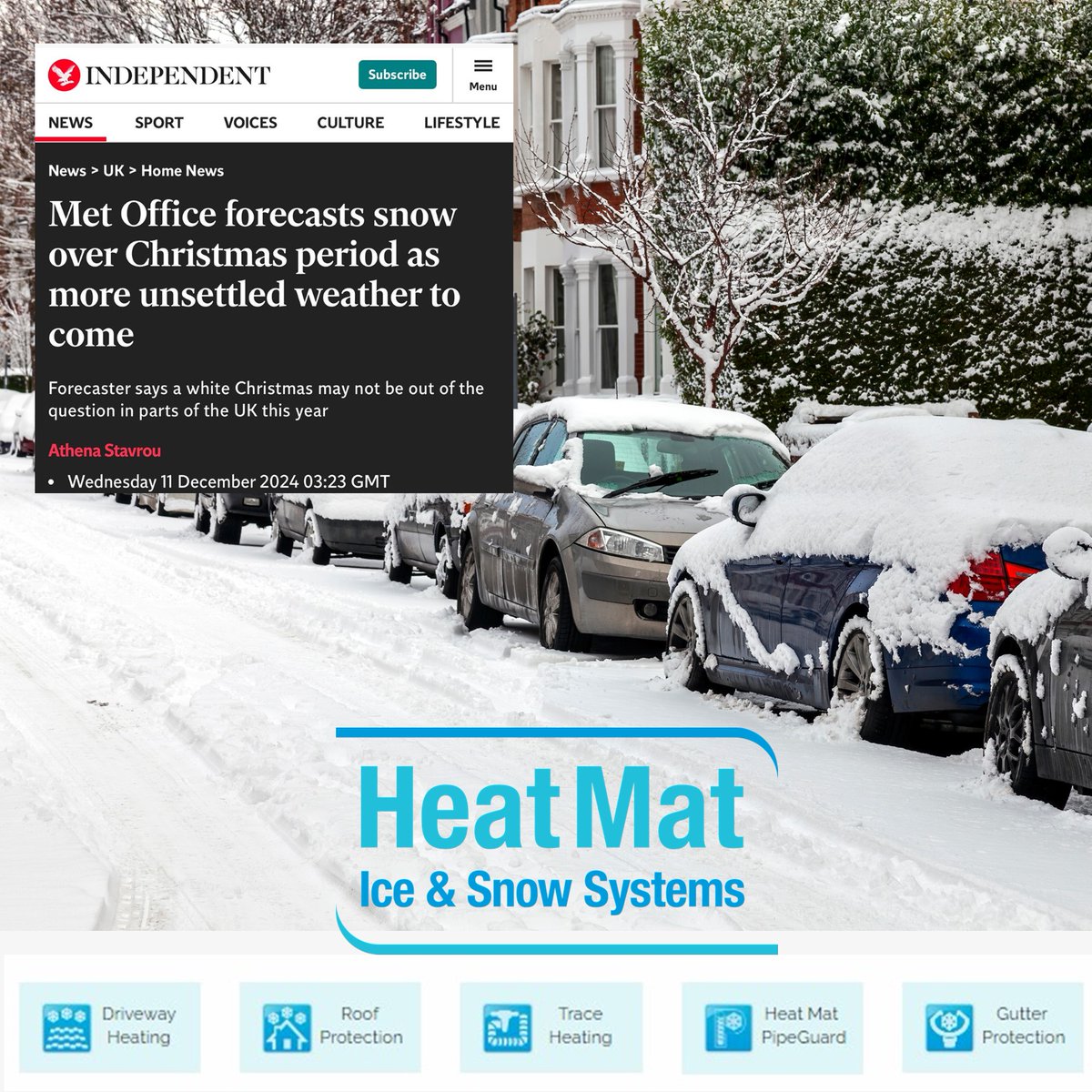 Looks like we might have a #WhiteChristmas Did you know Heat Mat are the UK's leading provider of #Ice &amp; #Snow melting systems? So if you get any enquiries, we can help with the following:
> Driveway Heating
> Roof Protection
> Trace Heating
> Pipe Guard
> Gutter Protection