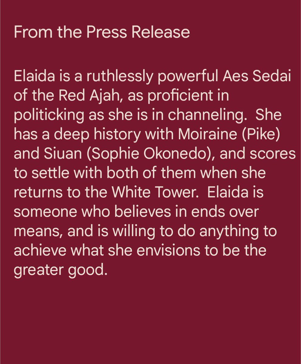 WotTVSeries's tweet photo. BREAKING: the show officially announces actor Shohreh Aghdashloo as Elaida do Avriny a’Roihan. 

Please excerpt from the official press release.

#TheWheelOfTime @SAghdashloo https://t.co/NE6mdOXCvu