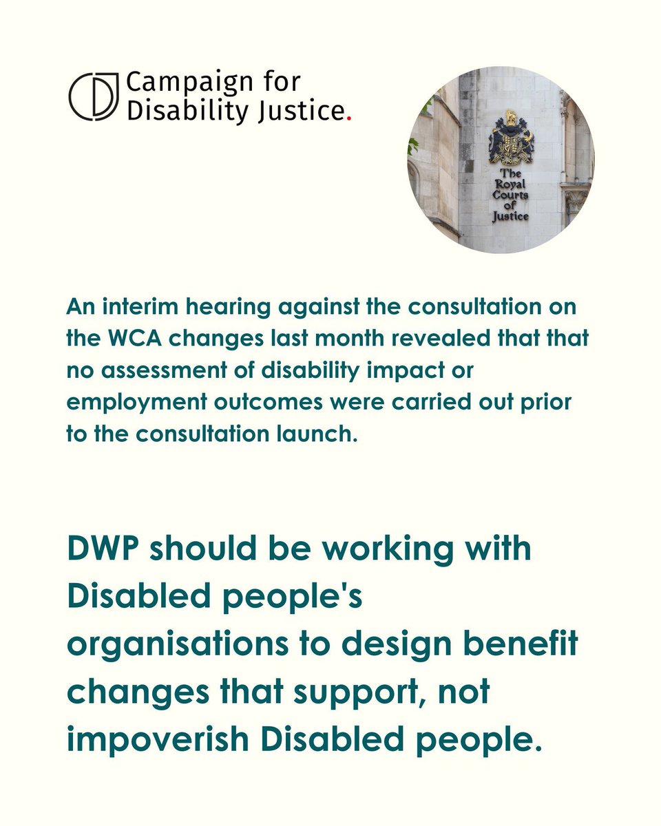 Campaigner <a href="/EllenClifford1/">Ellen Clifford</a> 's case against DWP continues to be heard at the High Court today, over a rushed consultation on reforms tightening the Work Capability Assessment. 

Subscribe to our supporter emails for updates: buff.ly/3zIh0FO 

#NoMoreDeathsFromBenefitCuts