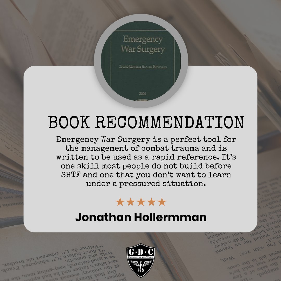 GridDownPrepper's tweet image. Looking for a book to add to your SHTF library? 

Learning some emergency medical responses before a SHTF scenario is vital and Emergency War Surgery will help you learn some essential skills. 

#shtf #bugout #bugoutbag #preppr #preparedness #preppertalk #survival #survivalist