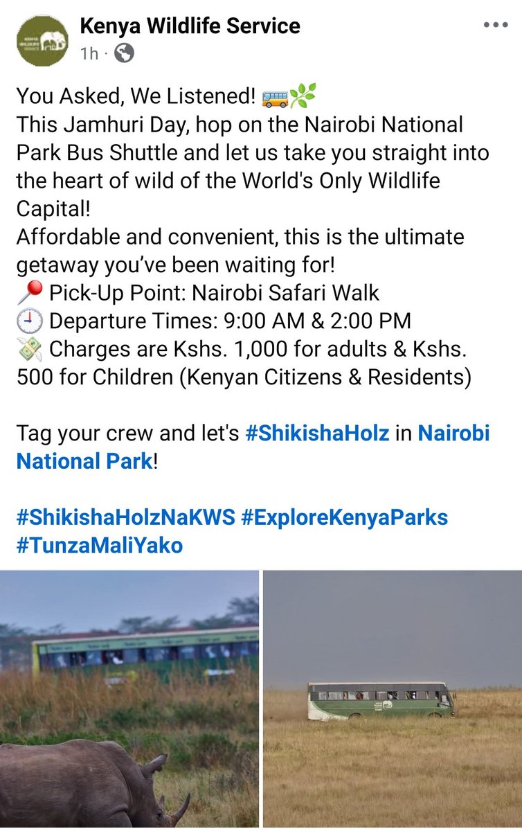 Here is your chance to explore #NairobiNationalPark on a budget 
#ShikishaHolzNaKws <a href="/KWSKenya/">Kenya Wildlife Service</a>