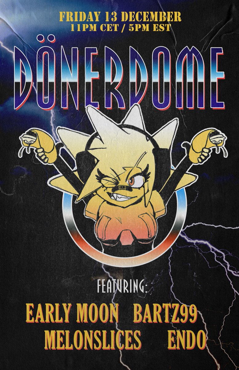 This Friday, a night filled with gabber and hardcore..  

🥙🥙🥙🥙🥙🥙🥙🥙🥙🥙🥙 
Klub Kebab 08 - DÖNERDOME 
🥙🥙🥙🥙🥙🥙🥙🥙🥙🥙🥙  

Featuring:

<a href="/MoonaLoona_vrc/">MoonaLoona</a> 
<a href="/bart_z99/">bartz99</a> 
@melonslices_vr 
Endo