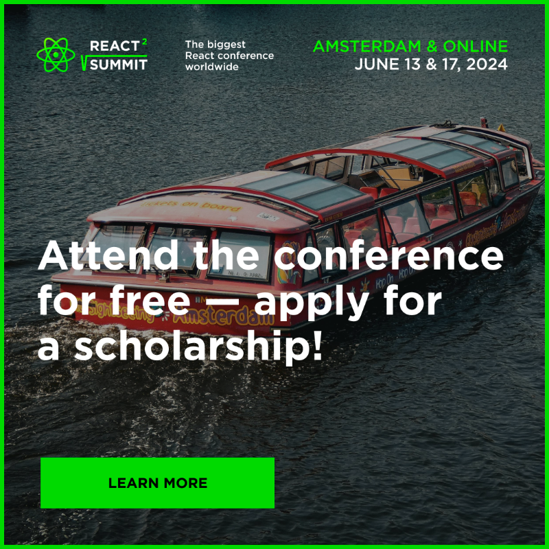 ReactSummit's tweet photo. Scholarship Opportunity🤝 We're offering free conference passes to underrepresented groups in tech.

✅ Sign up to apply here: https://t.co/w6xY4sr4XO
⏳ Applications are open until April 13, 2025.

Join us June 13 &amp; 17, 2025!