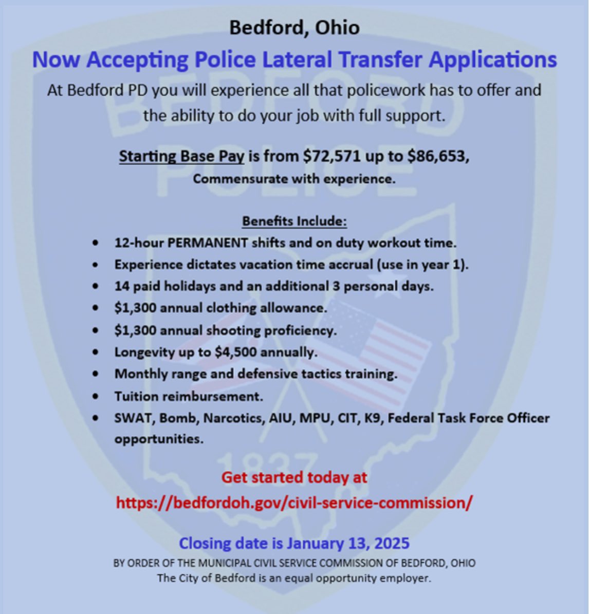 Lateral Transfer opportunity. Get your applications in quickly. We are hiring.