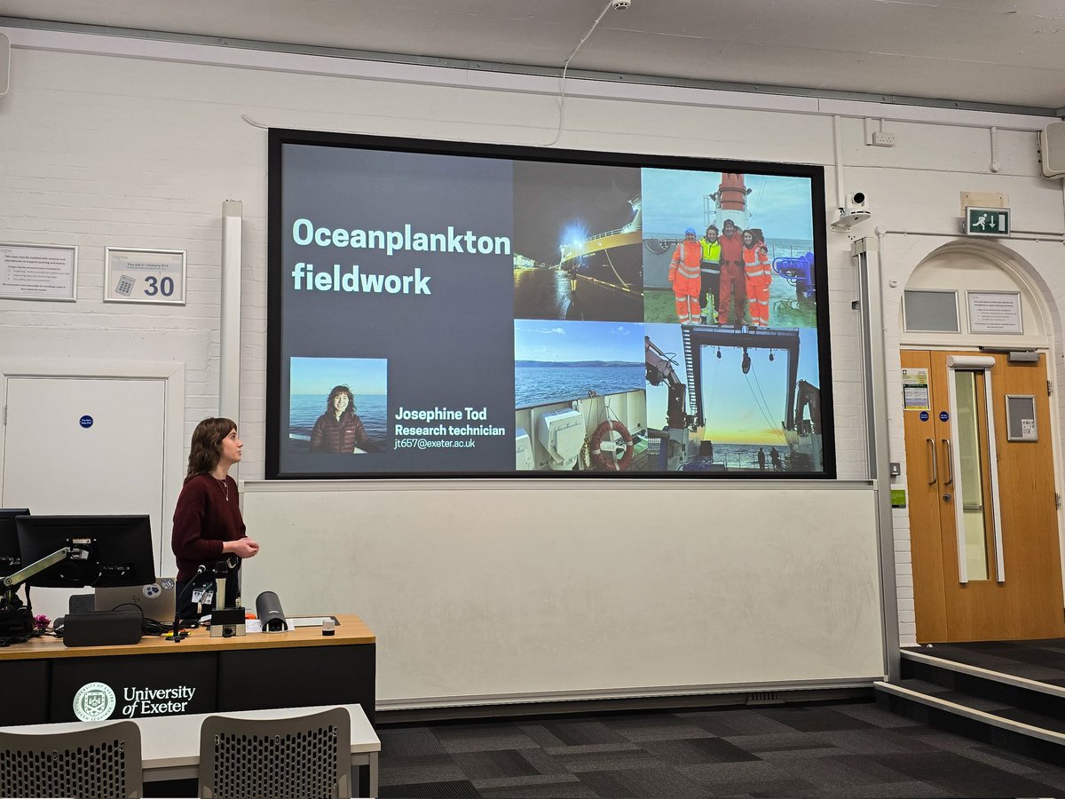 ap3489's tweet image. Lovely to have our last @ExeterMarine @UoEBiosciences HSE theme seminar. 

Josephine Tod tells us tales from the @biocarbon_nerc North Atlantic cruise 

Gary Codling shares what the @CREWW_uk building is all about