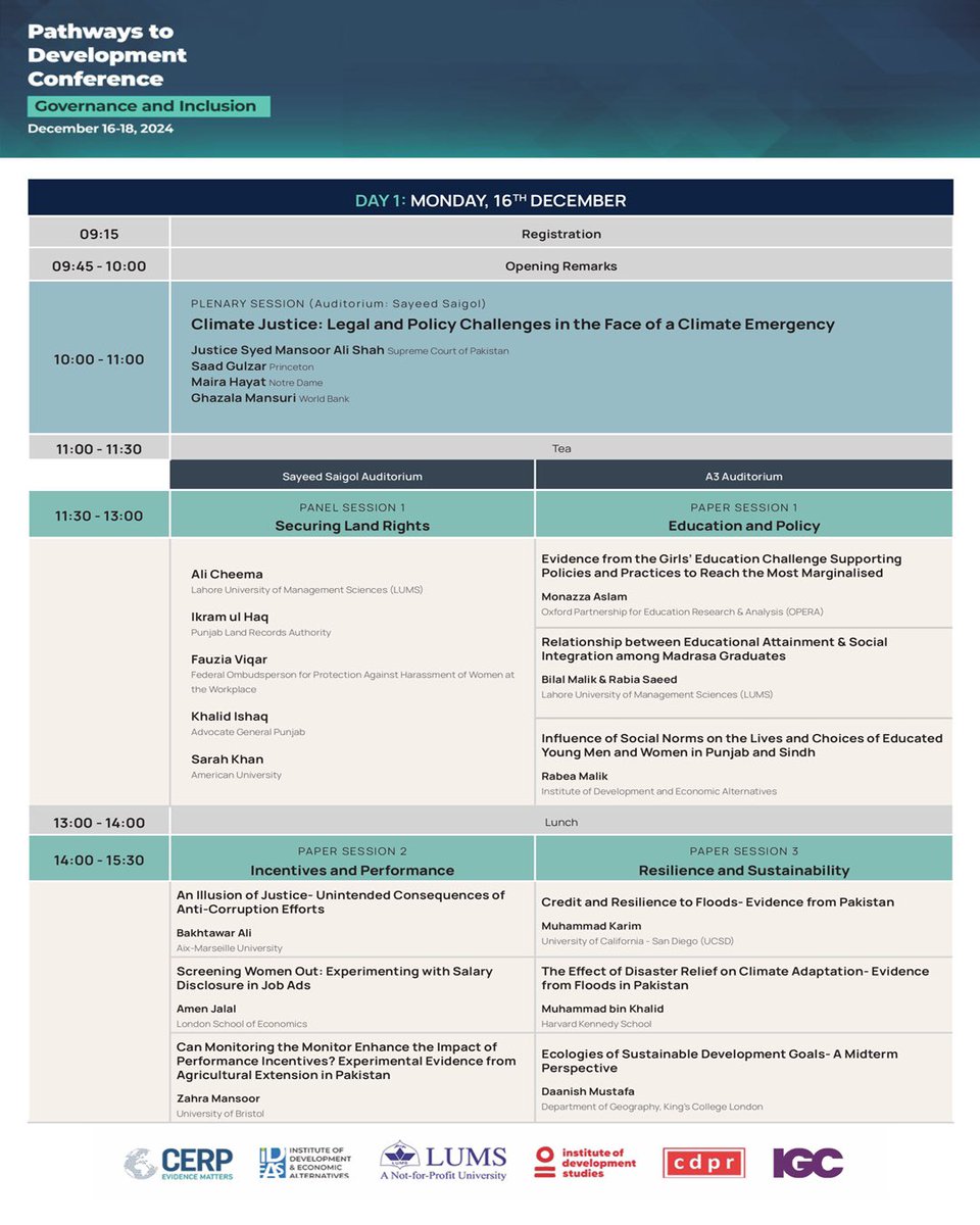 HaqMahbub's tweet image. Engage in insightful sessions on climate justice, land rights, education policy, and more on Day 1 of the Pathways to Development Conference. We hope to see you all at LUMS.
Register now: bit.ly/4g3jHBC
The program for #Path2Dev is available on path2dev.org