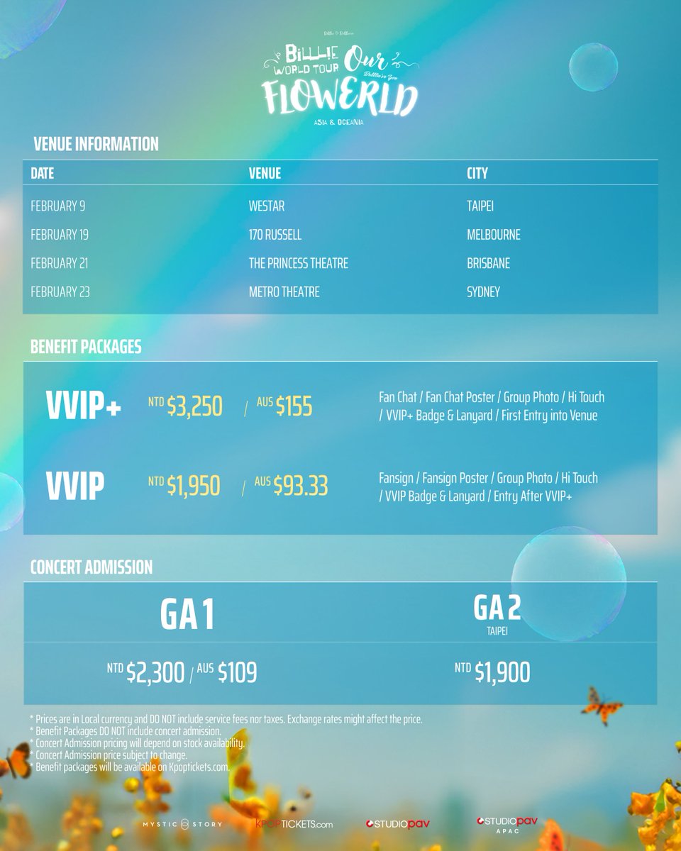 🌸 Attention #BELLLIEVE in APAC! 🌸 Exciting news! Tickets and benefit packages for Billlie World Tour ‘Our FLOWERLD (Belllie’ve You)’ ASIA &amp; OCEANIA will be on sale on December 13th and December 16th! 🎟️ Please make sure to read ALL images carefully for the sales schedule!  

✨