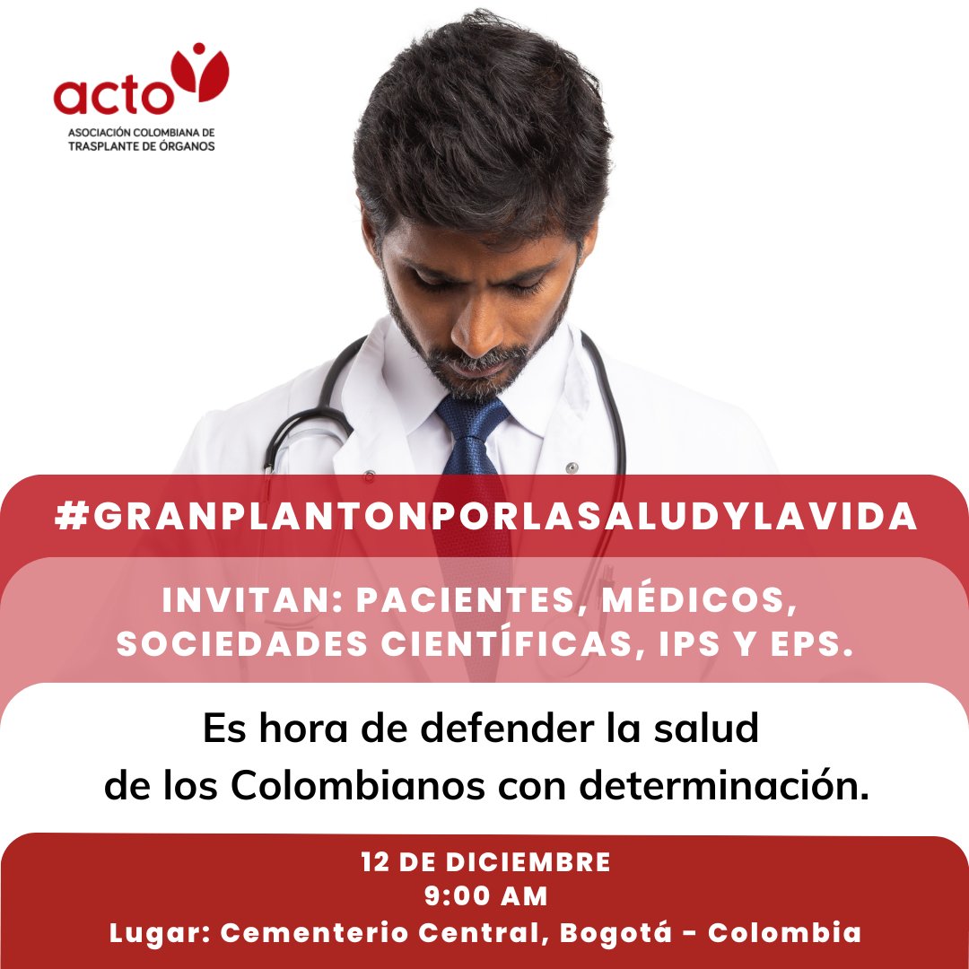 ¡Defendamos juntos el derecho a la salud!

📅 Fecha: 12 de diciembre
🕘 Hora: 9:00 AM
📍 Lugar: Cementerio Central, Bogotá, Colombia

¡Tu presencia es importante! 💪🏼

#SaludParaTodos #JuntosPorLaVida #ACTO #PlantónPorLaSalud