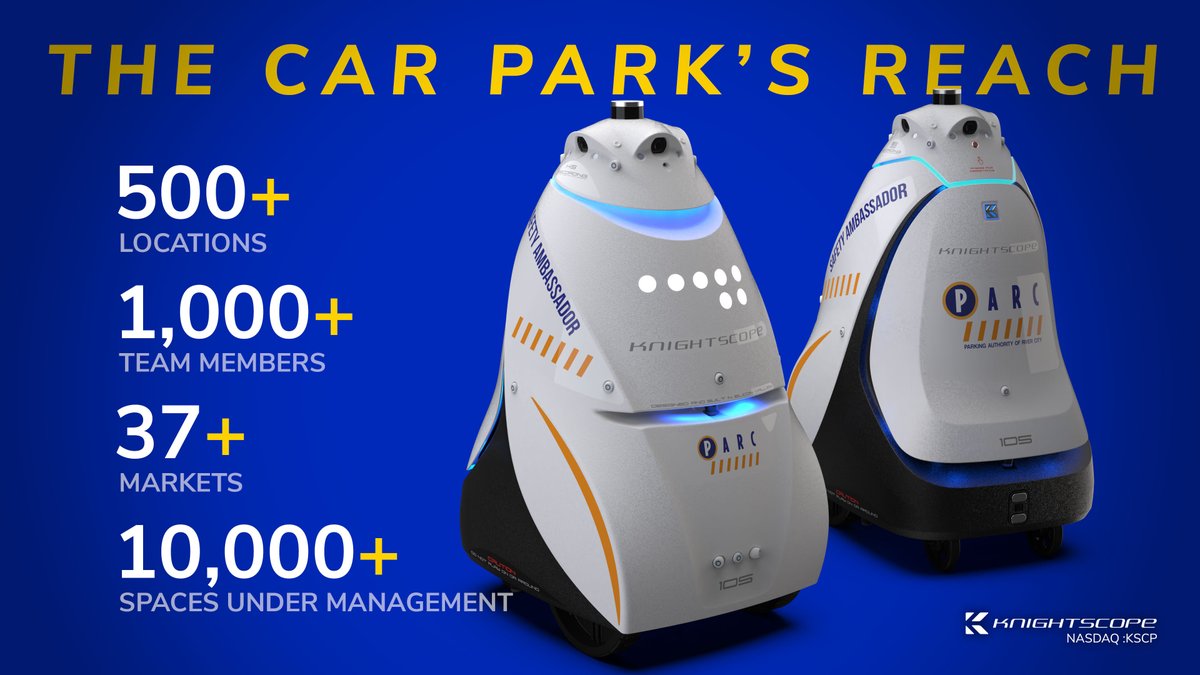 iKnightscope's tweet image. Knightscope selects The Car Park, a premier provider of parking management solutions with over 100,000 spaces in 500+ locations, to the Knightscope Authorized Partner reseller program!  #SecurityRobots and #BlueLightPhones will be offered across their national network.
$KSCP
