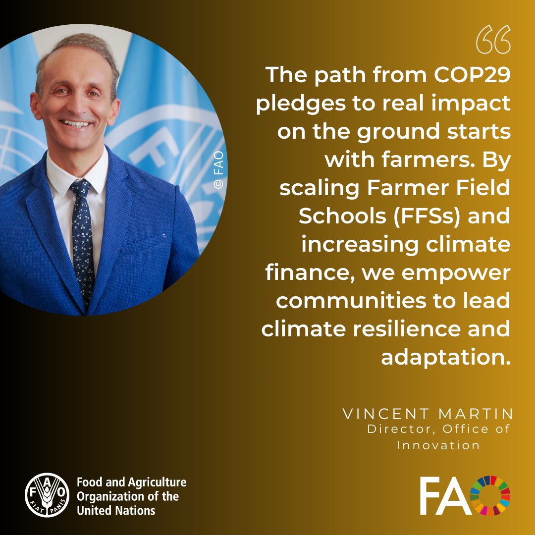 To tackle #climatechange effectively, we must connect the dots between global climate finance &amp; local solutions.

Farmer Field Schools (#FFS) are a vital bridge, turning commitments like #COP29 into transformative action for smallholder farmers. 👩‍🌾
