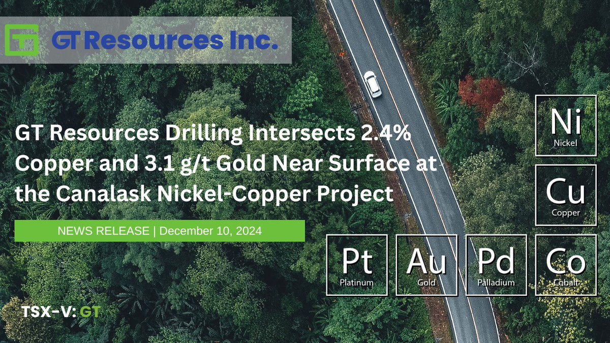 NEWS RELEASE | Final results from 2024 drilling at #Canalask yield 2 positive surprises: 1st documented occurrence of skarn-like mineralization on the property, and Pt/Pd rich nature of peridotite hosted nickel mineralization:
gtresourcesinc.com/archives/engli…