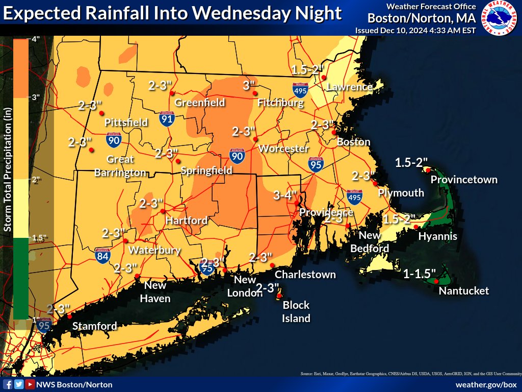BIZBoost's tweet photo. Powerful storm hitting Massachusetts today: expect 2-3" of rain, localized flooding, and winds up to 60 mph along the coast. High wind warnings issued. Stay safe and prepared! 🌧️💨
(image credit @NWSBoston )

 #MAWeather #StormAlert #BIZBoost https://t.co/5Qv9xEPeK1