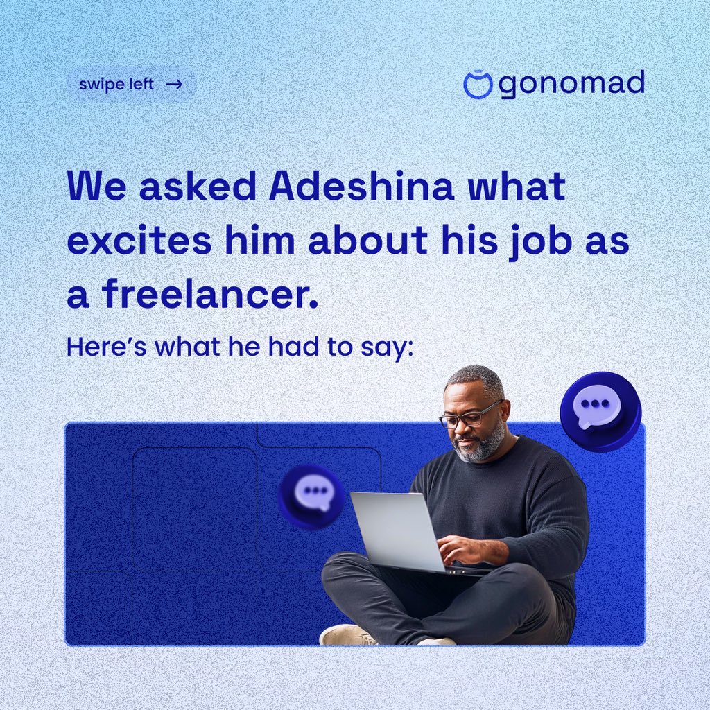 gonomadHQ's tweet photo. Freedom, flexibility, and endless opportunities, Adeshina sums up what makes freelancing exciting for him!
🎤 Over to you, freelancers: what do you love most about your job? Let’s hear it in the comment section !👇
#GoNomad #WithGoNomad
#entrepreneurs https://t.co/xVT2R8OIaP