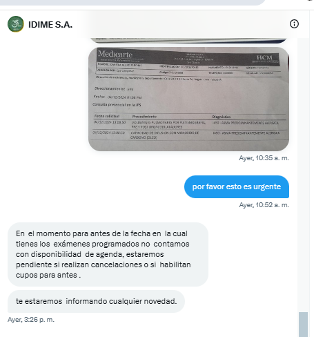 nomefriegue's tweet photo. @Idimesa señores esto no es un respuesta llevamos mucho tiempo esperando una cita  mi hermana es paciente prioritario llamamos para adelantar  una cita y dice hay espacio pero solo para paciente prioritario ayuda @castellanosfj @Supersalud @odpdh https://t.co/VqH6diauov