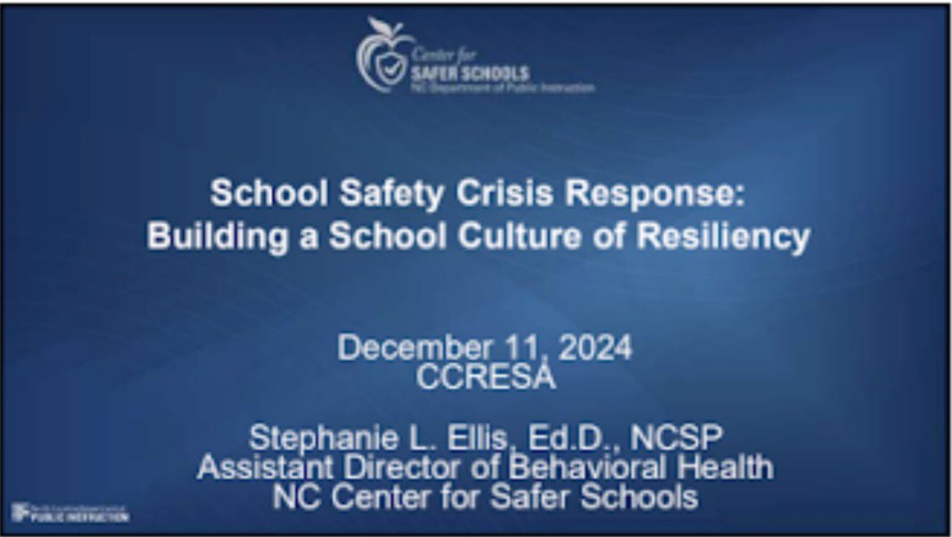Sonja Parks (@parkss12) on Twitter photo Dr. Ellis leading a session <a href="/CCRESA_NC/">Central Carolina RESA</a> on Building a School Culture of Resiliency. We are so excited to learn about school safety and crisis response from <a href="/StephanieMLowe1/">Stephanie Lowe Ellis</a> today! <a href="/NCSaferSchools/">NC Center for Safer Schools</a> <a href="/NCPeakEd/">NC Peak</a> <a href="/JanKingNC/">Jan King</a> #NCPeak Dr. Ellis leading a session <a href="/CCRESA_NC/">Central Carolina RESA</a> on Building a School Culture of Resiliency. We are so excited to learn about school safety and crisis response from <a href="/StephanieMLowe1/">Stephanie Lowe Ellis</a> today! <a href="/NCSaferSchools/">NC Center for Safer Schools</a> <a href="/NCPeakEd/">NC Peak</a> <a href="/JanKingNC/">Jan King</a> #NCPeak