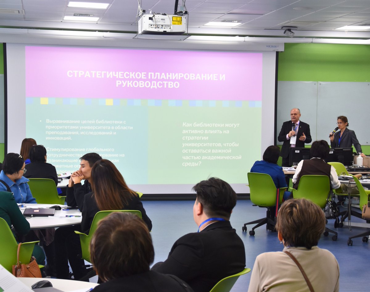NU_Library_NU's tweet image. 📚💡 #EALT2024: Enhancing library excellence! #NULibrary hosted the Eurasian Academic Libraries Training, focusing on AI, research support, and student well-being. Thank you for joining this pivotal event!
#KazakhLibraries #AI #OpenAccess #NURIS #ProfessionalDevelopment