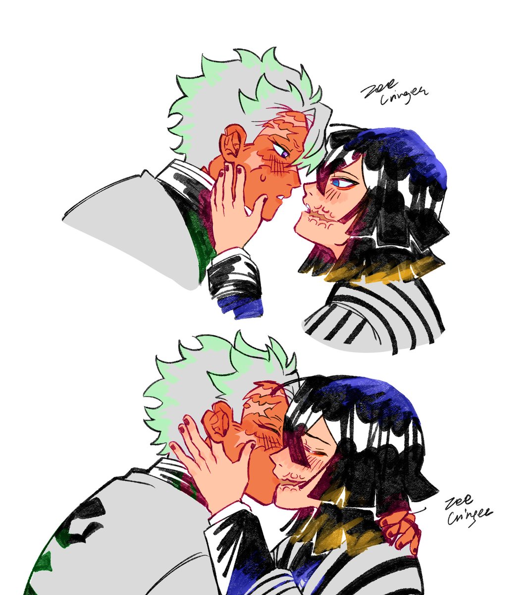 1st kiss. id like to tink obanai fidgets w his hair wen nervous or overwhelmed #kny #saneoba