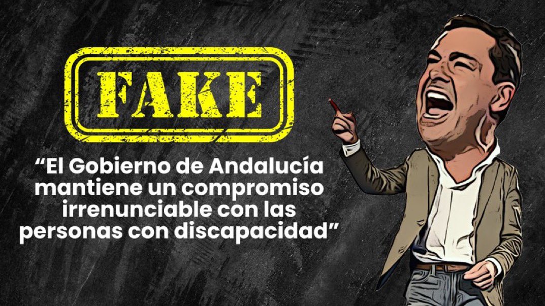 PSOEADRA's tweet photo. ‼️ Dice Moreno Bonilla mantiene un compromiso con las personas con discapacidad

❌ES FALSO. 

Lo que sí es cierto es que hace una semana miles de personas con discapacidad se manifestaron contra el Gobierno de Moreno Bonilla y contra sus recortes.

#DebateAND https://t.co/H5HrZDFGTN