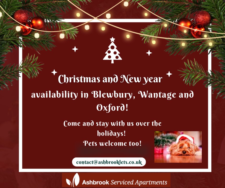 AshbrookLets's tweet photo. Fancy a Christmas or New Year break in a village, town or city location? We have limited availability… do email us at contact@ashbrooklets.co.uk for some options 🎄🎅⭐️ #christmasholidays #homeawayfromhome https://t.co/0PqA9SRGlI