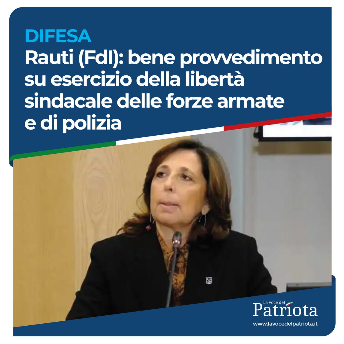 isabellarauti's tweet photo. "Difesa. Rauti (FdI): bene provvedimento su esercizio della libertà sindacale delle forze armate e di polizia" - @vocedelpatriota 
⬇️
https://t.co/agrKe2BwTz

#SindacatiMilitari #libertasindacali #associazioniSindacali #APCSM #ForzediPolizia #forzearmate #UnaForzaperilPaese 

@GuidoCrosetto @MinisteroDifesa @SM_Difesa @Esercito @ItalianAirForce @ItalianNavy @_Carabinieri_