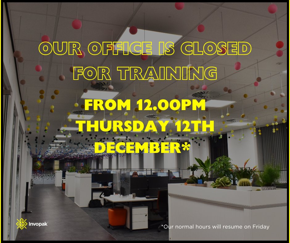 Our office will be closed tomorrow afternoon for staff training. Ongoing improvement is a key part of how we operate as a business, find out more about our purpose and values on the Involvement website.

 zurl.co/Vy6mJ  

#Invopak #Involvement #IndustrialPackaging