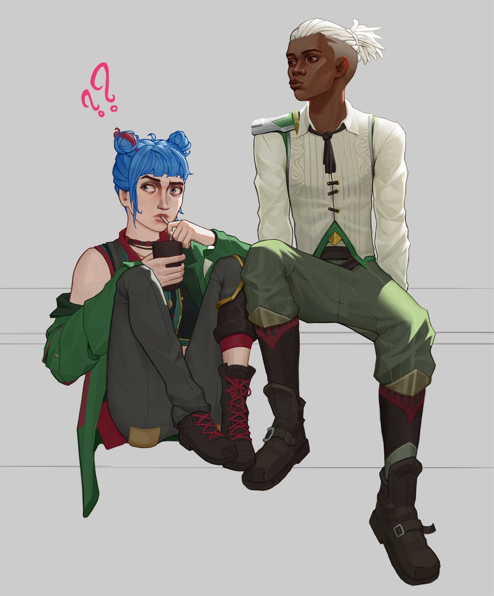 ViviAytch's tweet image. Fanart of Powder and Ekko being bored. I got too lazy to paint a background. #Arcane #TimeBomb