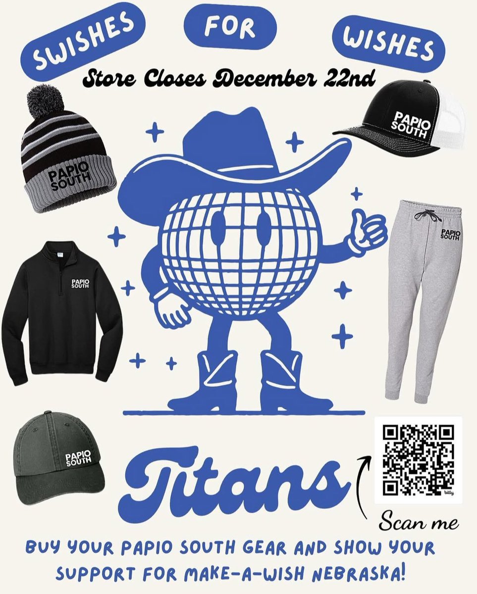 Buy your Swishes for Wishes gear today! All proceeds go to the Make-A-Wish foundation to help George’s wish come true! You can find our store with the QR Code or through the link in the bio. Store closes Dec. 22, so get it before it’s too late!!