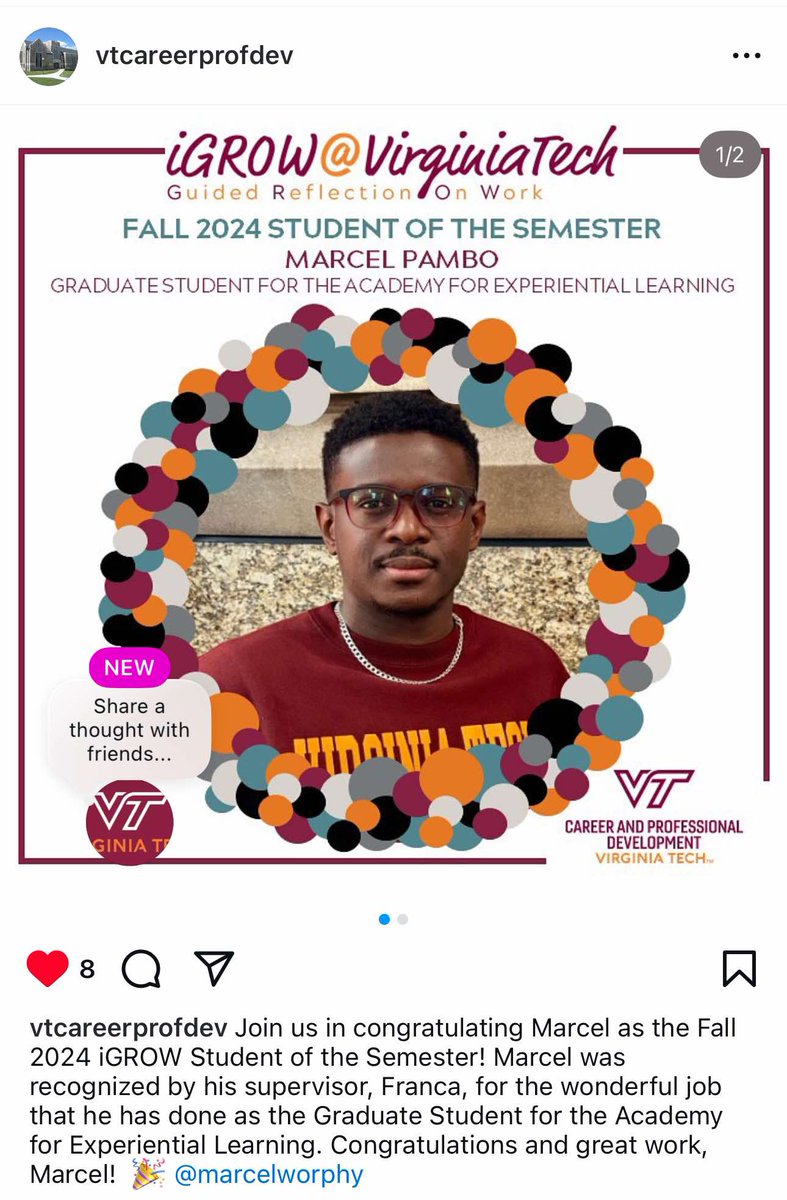 Virginia Tech Institute for Policy and Governance (@vtipg) on Twitter photo Congratulations to our affiliated graduate student Marcel Worphy Pambo who was recognized as the student of the semester for his work as a graduate assistant with the Academy for Experiential Learning at Virginia Tech. Nice work Marcel! <a href="/VTExpLearn/">Academy for Experiential Learning</a> Congratulations to our affiliated graduate student Marcel Worphy Pambo who was recognized as the student of the semester for his work as a graduate assistant with the Academy for Experiential Learning at Virginia Tech. Nice work Marcel! <a href="/VTExpLearn/">Academy for Experiential Learning</a>