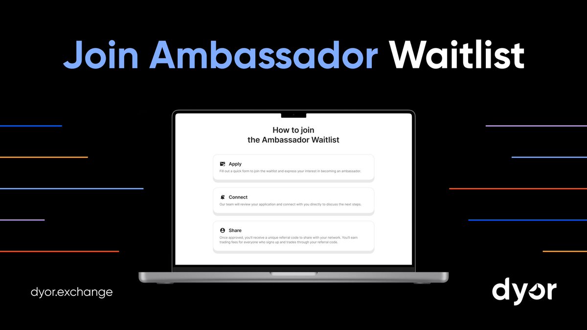 dyorexchange's tweet photo. As we approach the much anticipated $DYOR token launch, we are looking to expand our ambassador network. 📢

Join the waitlist! 👉 https://t.co/R6ygqXqM6q https://t.co/sTzWNvQKgJ