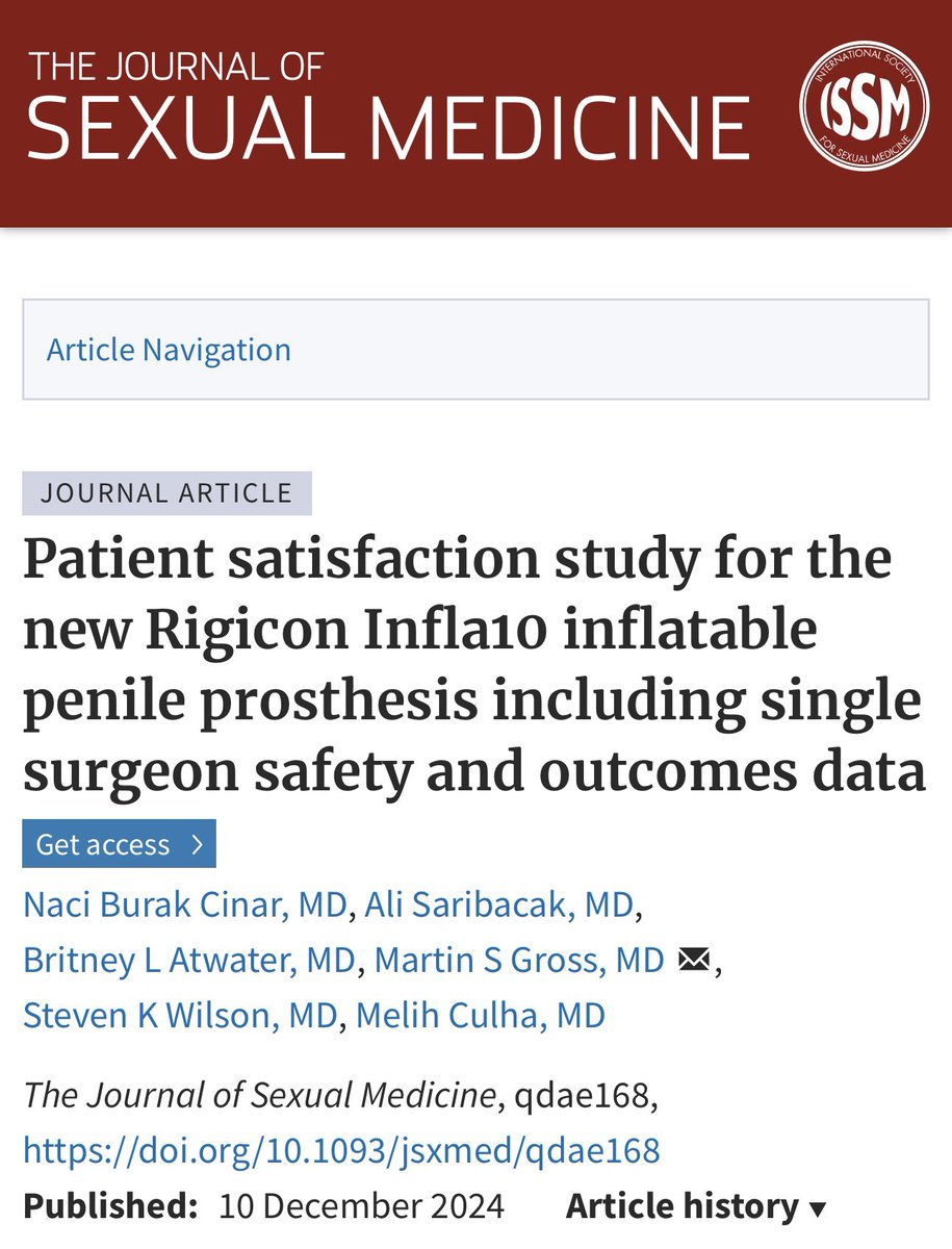 Patient satisfaction study for the new Rigicon Infla10 inflatable penile prosthesis including single surgeon safety and outcomes data academic.oup.com/jsm/article-ab…