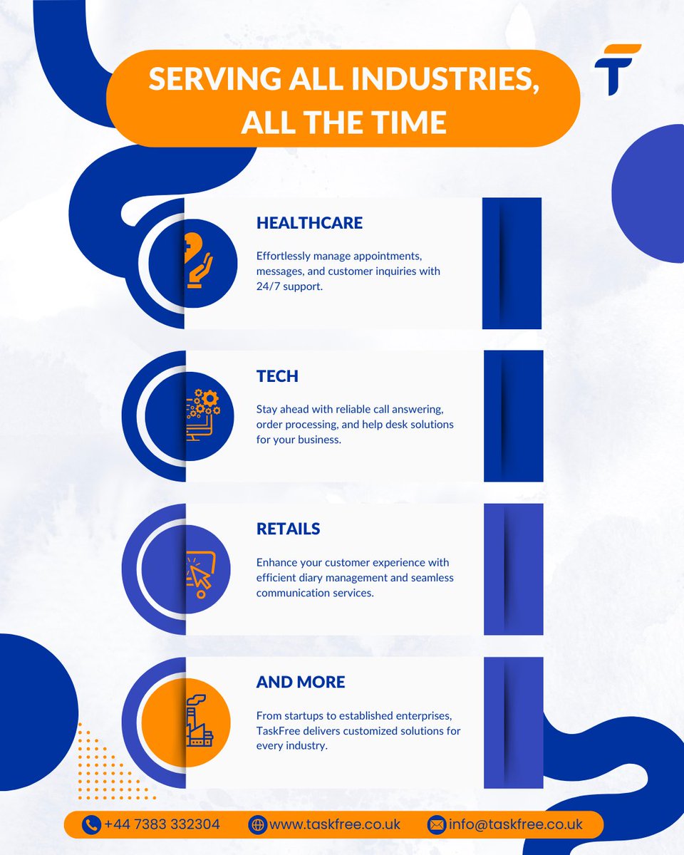 taskfree_uk's tweet photo. We’re here for every industry, all the time!
From Healthcare to Tech, Retail, and beyond, TaskFree provides tailored support to meet your unique business needs.
Let us handle the details while you focus on growth!
 
#TaskFree #BusinessSupport #IndustrySolutions https://t.co/4MLHfrcMKH