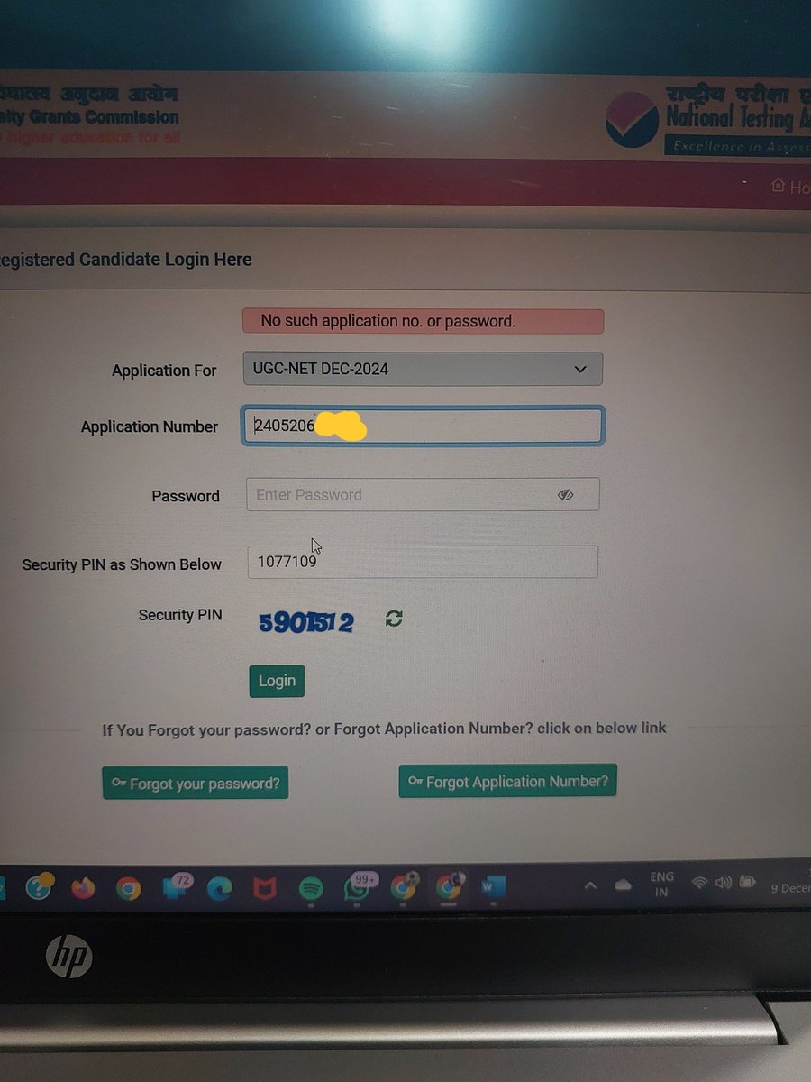 ChowdhuryRoHit7's tweet photo. 🚨 Urgent Help Needed! 🚨

I successfully registered for the UGC NET application, but I'm facing an issue: the further procedure page is not opening, and it shows "no such application number or password." Today is the last date to complete the application, and I'm really worried. https://t.co/gbJrCvGe4T