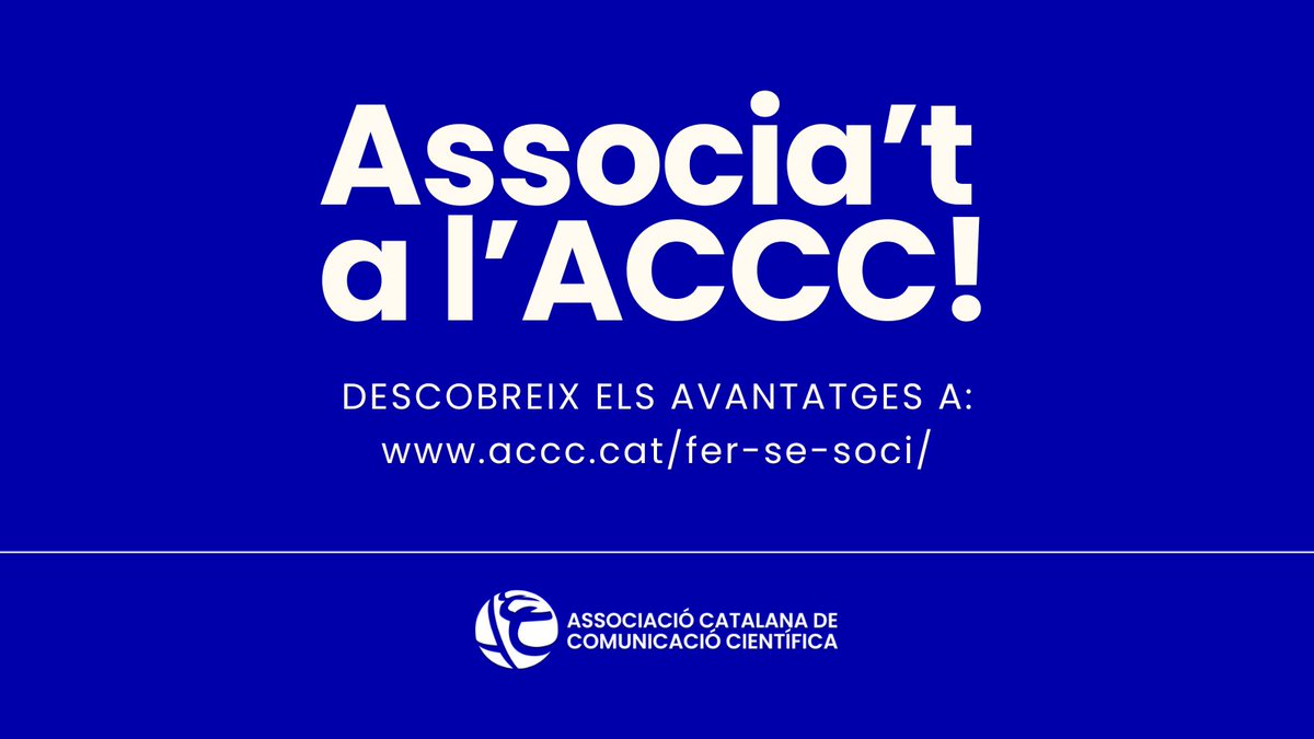Associació Catalana de Comunicació Científica (@accc_) on Twitter photo 🚀 Vols impulsar la teva carrera en #ComunicacióCientífica? Uneix-te a l'<a href="/ACCC_/">Associació Catalana de Comunicació Científica</a> !
✔️ Descomptes en postgraus, màsters i cursos
✔️Accés a esdeveniments
✔️ Acreditació professional
✔️Visibilitat al nostre web
✔️ Xarxa internacional
Associa't ara! 👉 accc.cat/fer-se-soci/ 🚀 Vols impulsar la teva carrera en #ComunicacióCientífica? Uneix-te a l'<a href="/ACCC_/">Associació Catalana de Comunicació Científica</a> !
✔️ Descomptes en postgraus, màsters i cursos
✔️Accés a esdeveniments
✔️ Acreditació professional
✔️Visibilitat al nostre web
✔️ Xarxa internacional
Associa't ara! 👉 accc.cat/fer-se-soci/