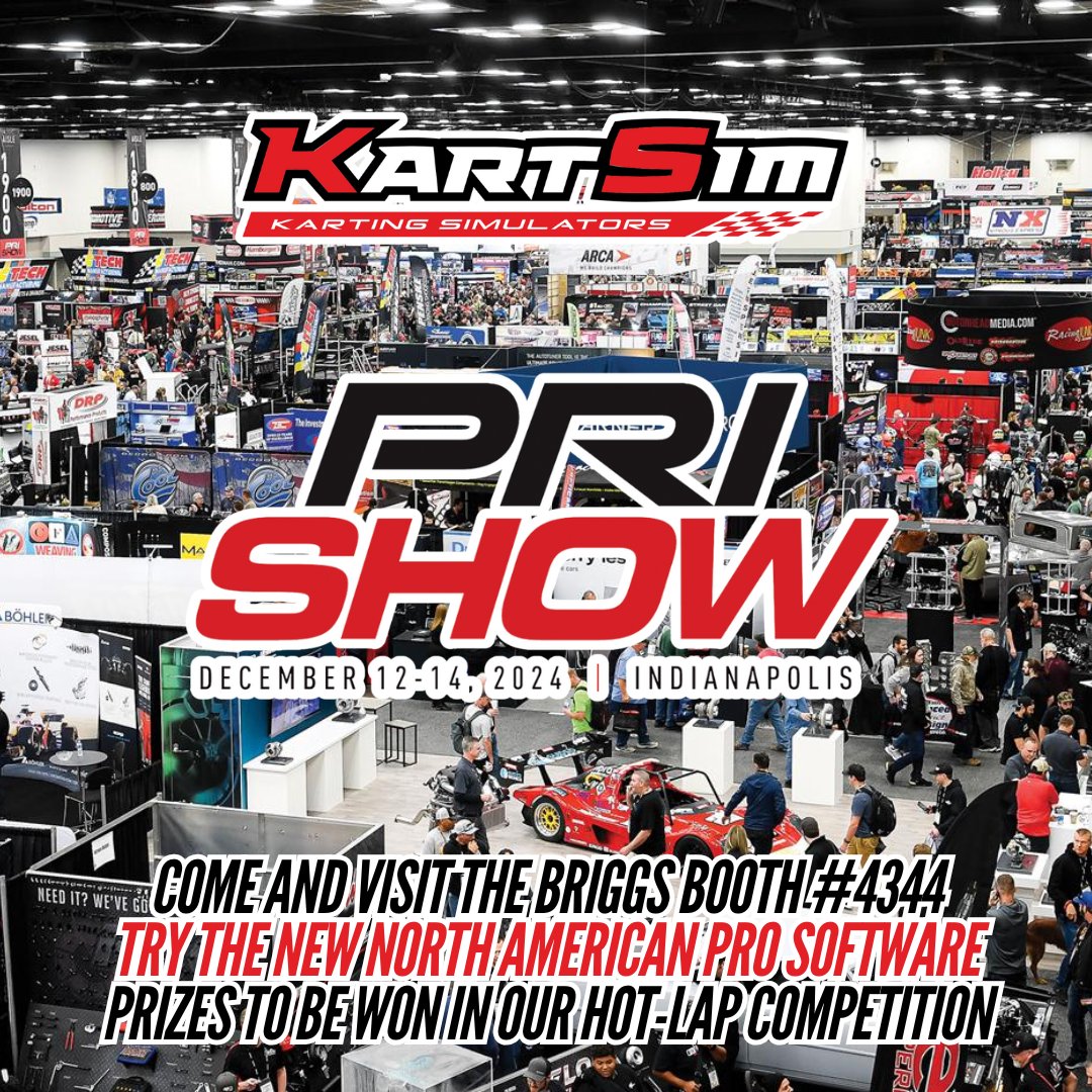 KartSimLtd's tweet photo. Are you attending the Performance Racing Industry Show at the Indiana Convention Centre over the weekend? Come and visit us👋

KartSim will be on the Briggs booth over the course of the event ready to show you our brand new Pro North American software package! https://t.co/K02LYuitFO