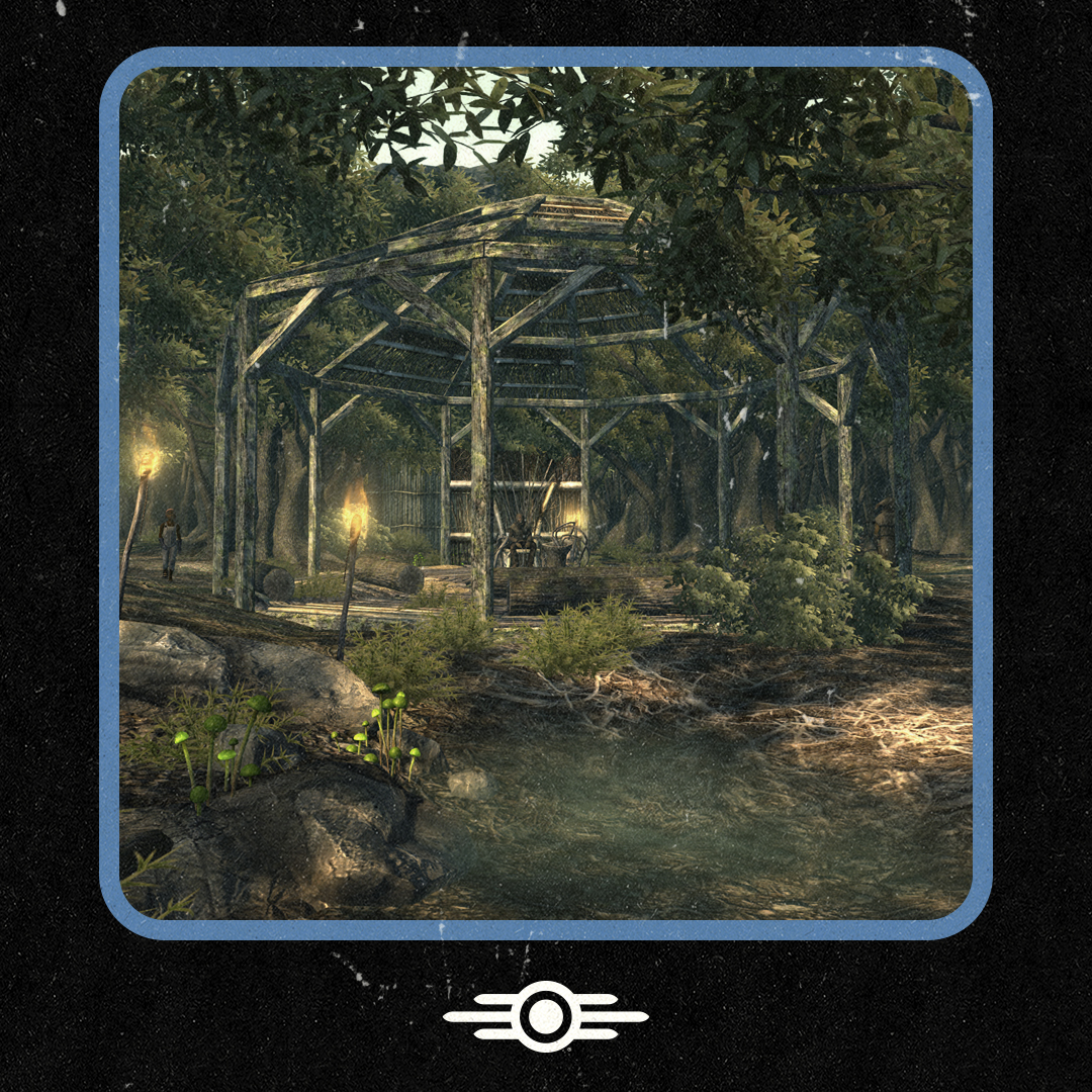 Fallout's tweet photo. Oasis is a small, lush settlement in the north of the Capital Wasteland. It was built by the Treeminders that worship the mutant Harold, whose blooming vegetation is cause for both joy and concern to the isolated group. #Fallout https://t.co/yBaUeE72z5