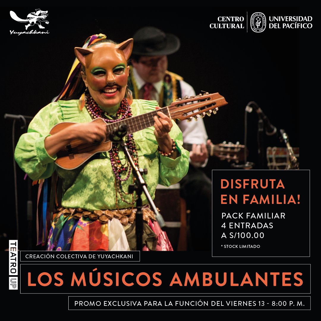 Aprovecha este pack familiar para ver Los músicos ambulantes este viernes 13. Una de las obras más reconocidas y queridas del teatro peruano.

⏰Fecha: Válido para la función viernes 13, a las 8:00 p. m. 
🎟️📲 Compra tus entradas en <a href="/joinnus/">Joinnus</a> (enlace en bio) ⬆