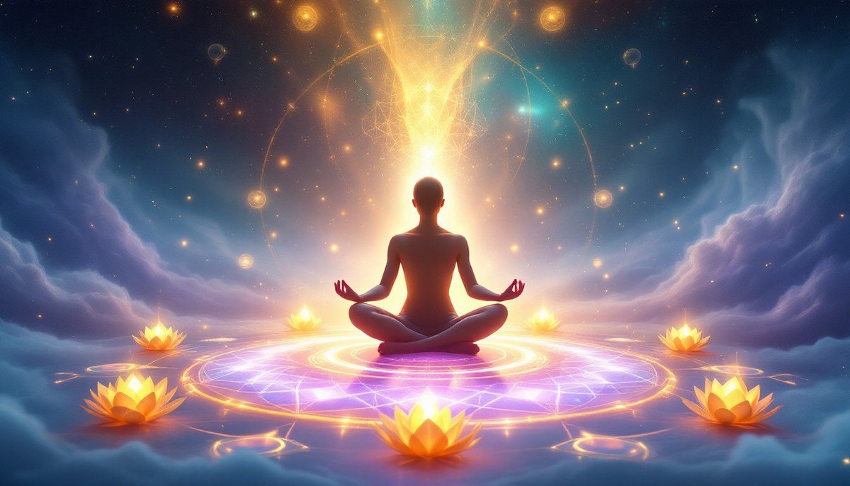 stockcake_com's tweet image. #CosmicMeditation Portal: A #spiritual being floats in #meditation among #sacred #geometric patterns while golden #lotus flowers orbit in #cosmic space #aiart #aiphoto #stockcake ⬇️ Download and 📝 Prompt 👉 stockcake.com/i/cosmic-medit…