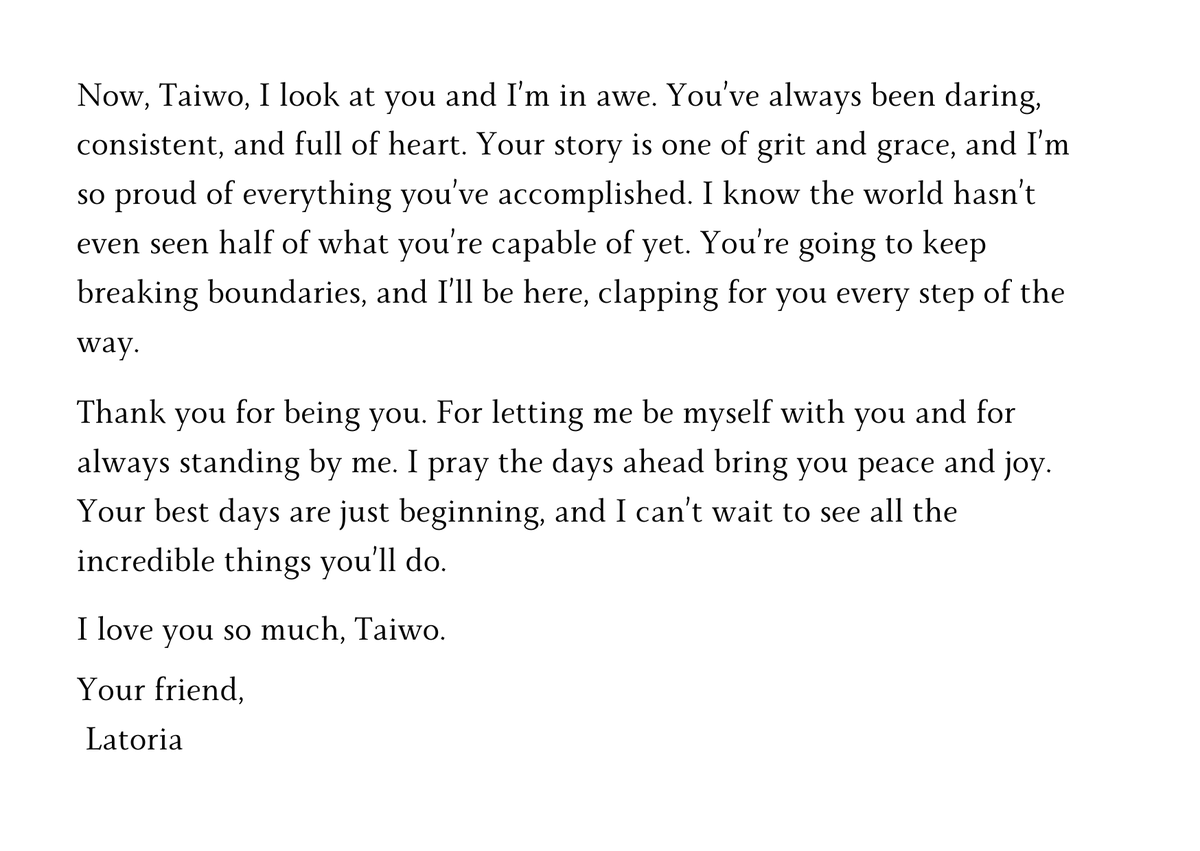 latoria_ria's tweet photo. Thank you for being you. For letting me be myself with you and for always standing by me.
#Day11 #31DaysChallenge #HeartfeltMessages #NewBeginnings #WritingChallenge2024 #DecemberVibes #LaunchJourney #CardsForAllOccasions
#Latoria https://t.co/JIvfBlTgJV