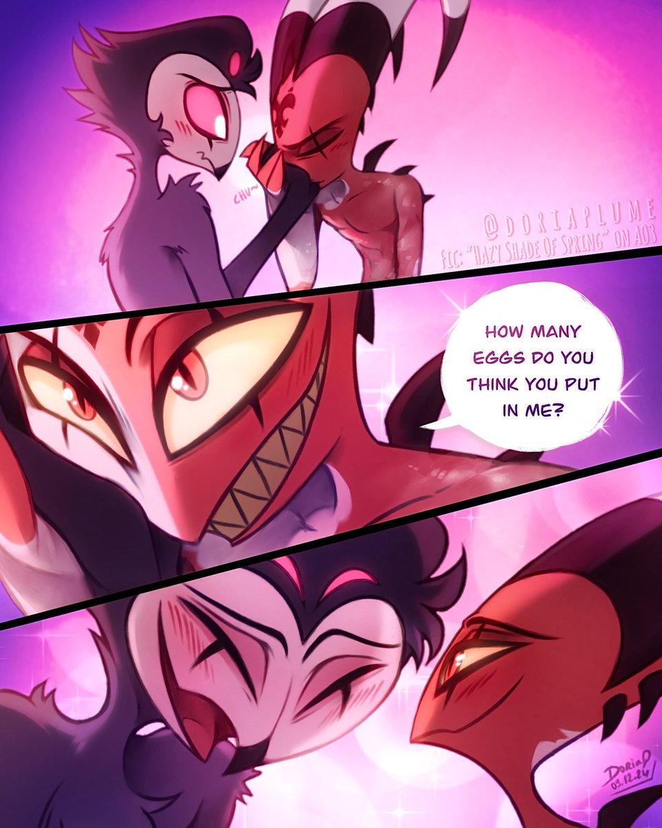 doriaplume's tweet photo. 🤭🥚

•
I’m so happy to finally share what I’ve made for @mstrom42’s fic!! I hope you’ll enjoy reading it as much as I did! 💓✨
🔞 Pages 1 &amp; 5 only! Fully available on @doriapoil! 🌝
@HELLUVABANG #HelluvaBoss #HelluvaBossFanart #Stolitz #Stolas #Blitz #nsfw https://t.co/rI3QJZzIpR