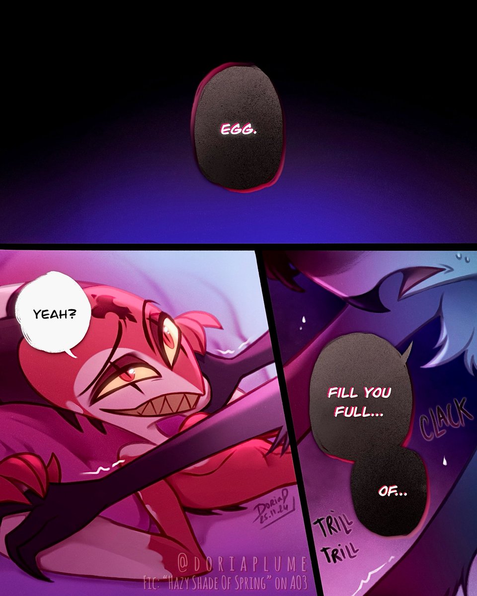 doriaplume's tweet photo. 🤭🥚

•
I’m so happy to finally share what I’ve made for @mstrom42’s fic!! I hope you’ll enjoy reading it as much as I did! 💓✨
🔞 Pages 1 &amp; 5 only! Fully available on @doriapoil! 🌝
@HELLUVABANG #HelluvaBoss #HelluvaBossFanart #Stolitz #Stolas #Blitz #nsfw https://t.co/rI3QJZzIpR