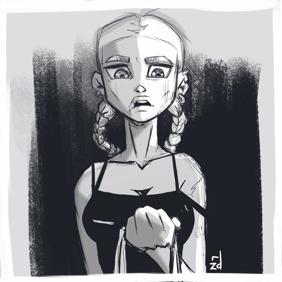 zaroca_dibuja's tweet photo. Sometimes, fear and determination walk hand in hand. This is a glimpse into that fragile yet powerful moment

#digitalart #emotionalart #emotionstudy #illustration #fearandstrength #monochromeart #bwart #bwartwork #sketchstyle #characterdesign #faceexpresion #wacom #krita https://t.co/ssQny7kA4e