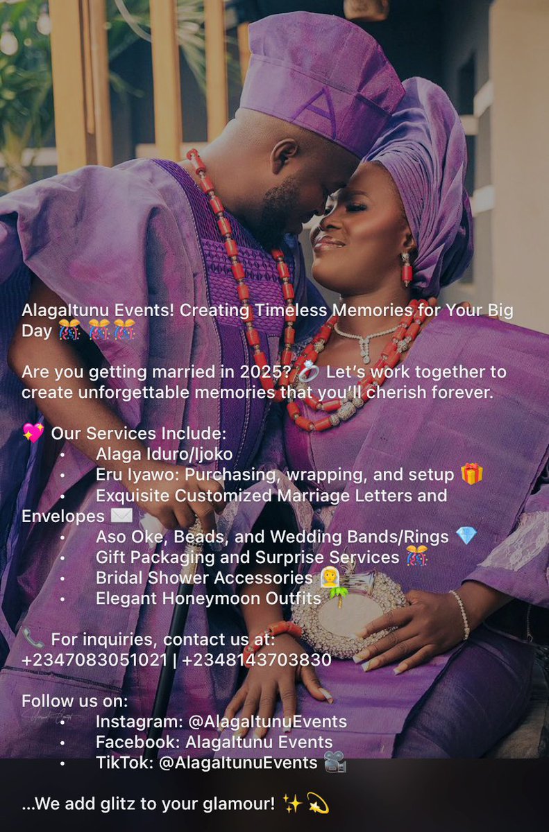 AlagaItunu Events is available to make your big day a memorable one👌🥰🎤

For more enquiry: +2347083051021

…..We add glitz to your glamour✨✨✨
#alagaitunu #alagaiduro #alagaijoko #eventplannersinlagos #naijaevents