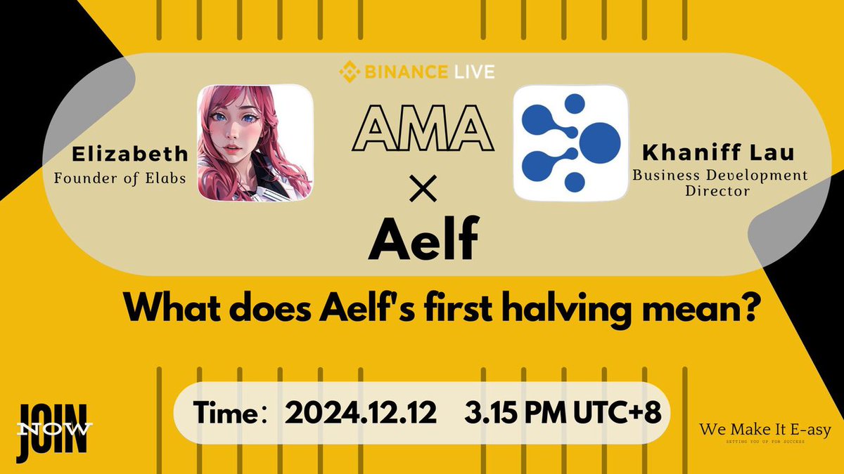 AMA 预告 |aelf杀入 AI L1 赛道，老牌项目的新爆点！

📅 时间：2024 年 12 月 12 日 下午 15:15 (UTC+8)
📍 地点：币安直播
🎤 主持人：@Elizabethofyou
🎙 特邀嘉宾：<a href="/aelfblockchain/">aelf</a>

🔗 直播链接：binance.com/en/live/video?…