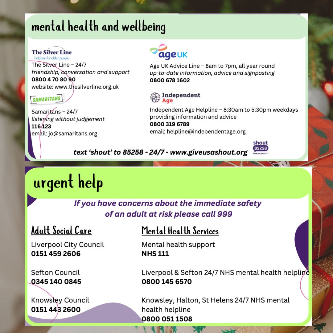 The festive season is here, and we want to make sure you know when and how you can reach us over Christmas. 💜 Our office hours are below, along with a list of useful organisations and their contact details to help.

Wishing you all a happy and healthy Christmas!