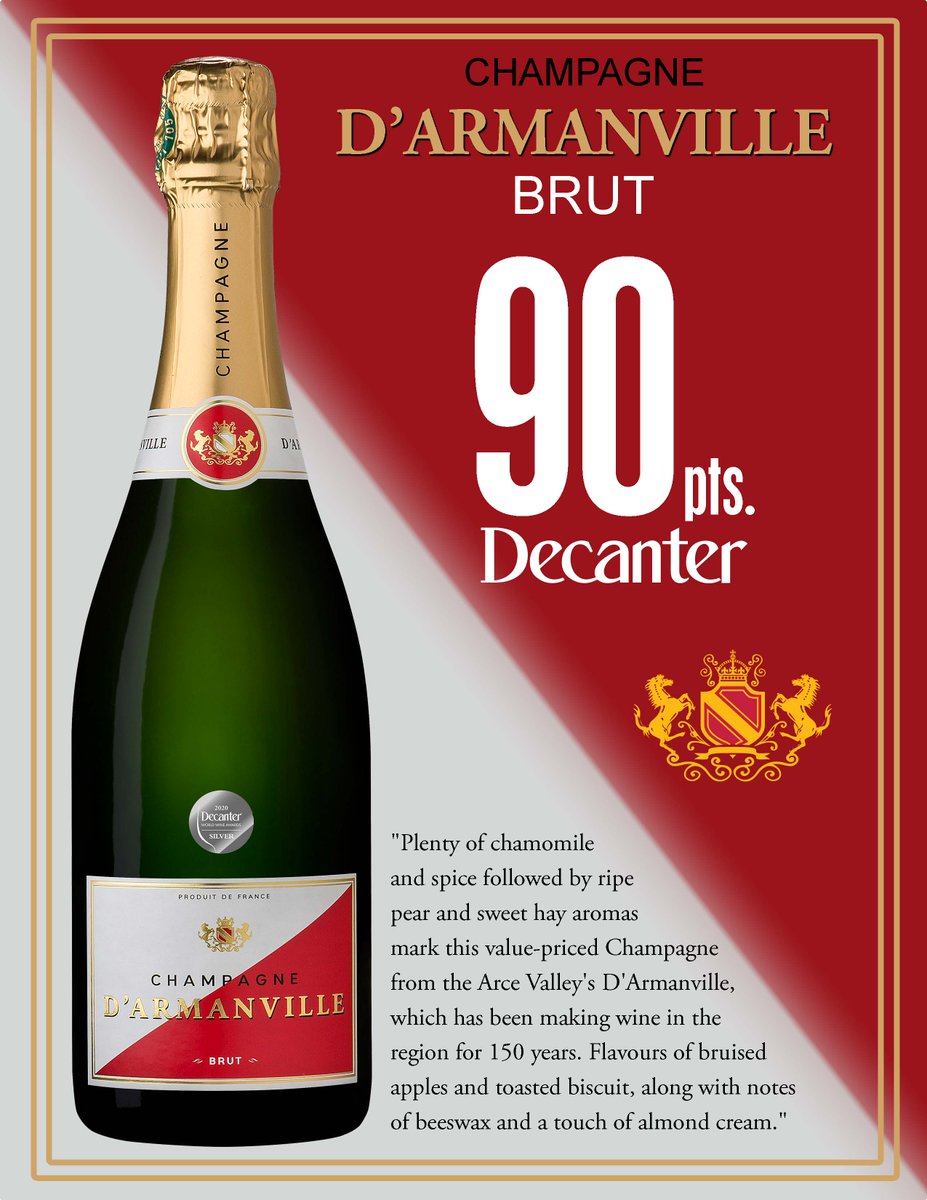 trivinimports's tweet photo. Hailing from the famous region of Champagne, France comes Champagne d’Armanville Brut. This Champagne received a fabulous score of 90 points from Decanter. 
#champagnedarmanville #darmanville #champagne #france #decanter https://t.co/iKcivqzlBA